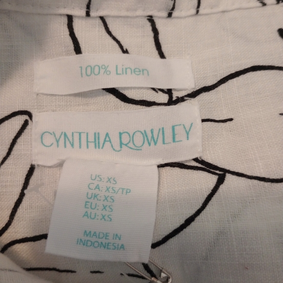 Cynthia Rowley 100% Linen Women's Size XS White Dress With Black Embrodery - Picture 5 of 6